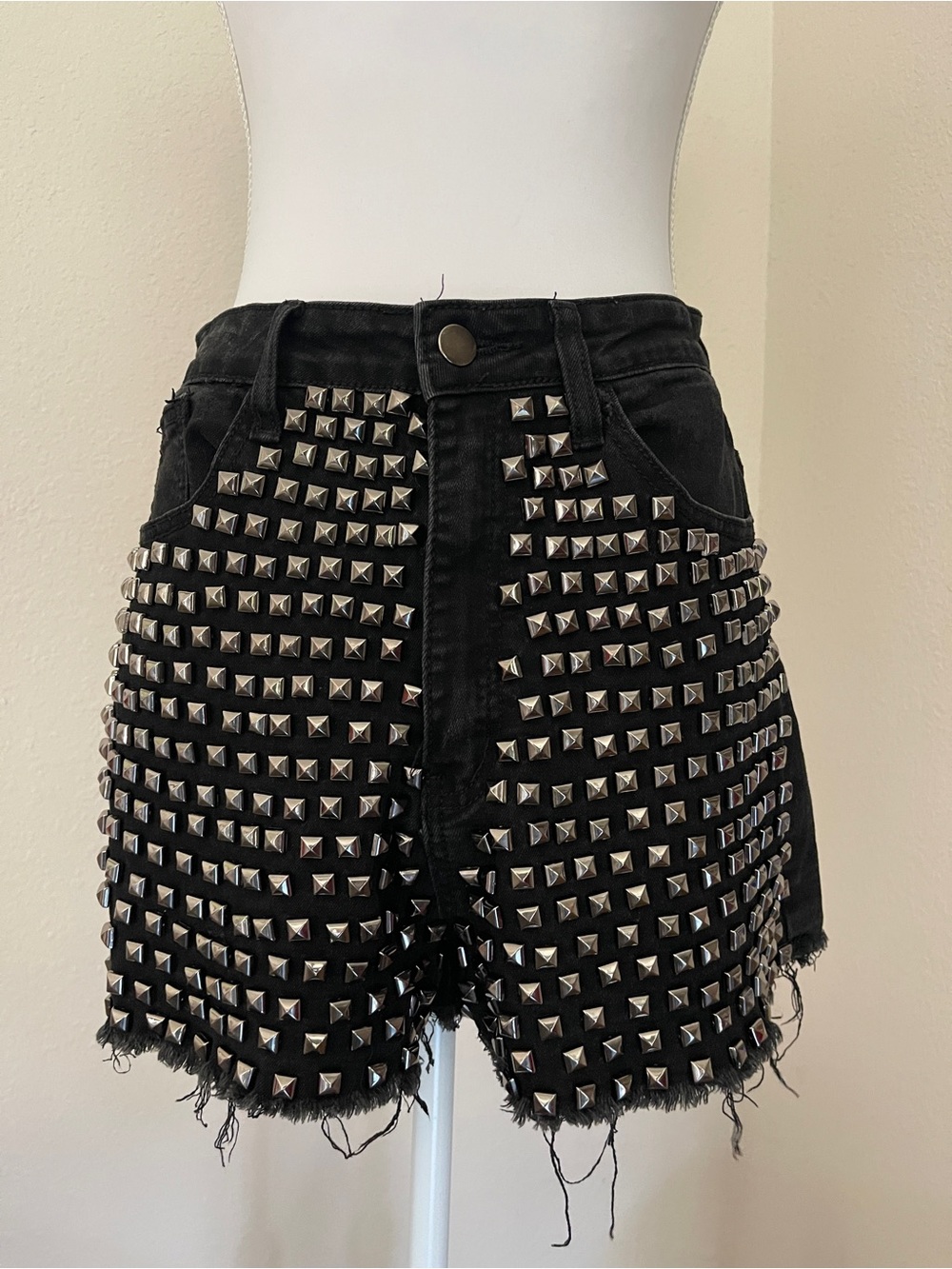 Fashion Nova Black High-Waist Studded Denim Shorts